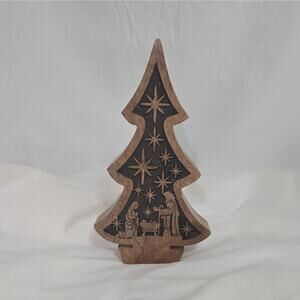 Handmade Wood Nativity Scene Christmas Tree Decor with Stars